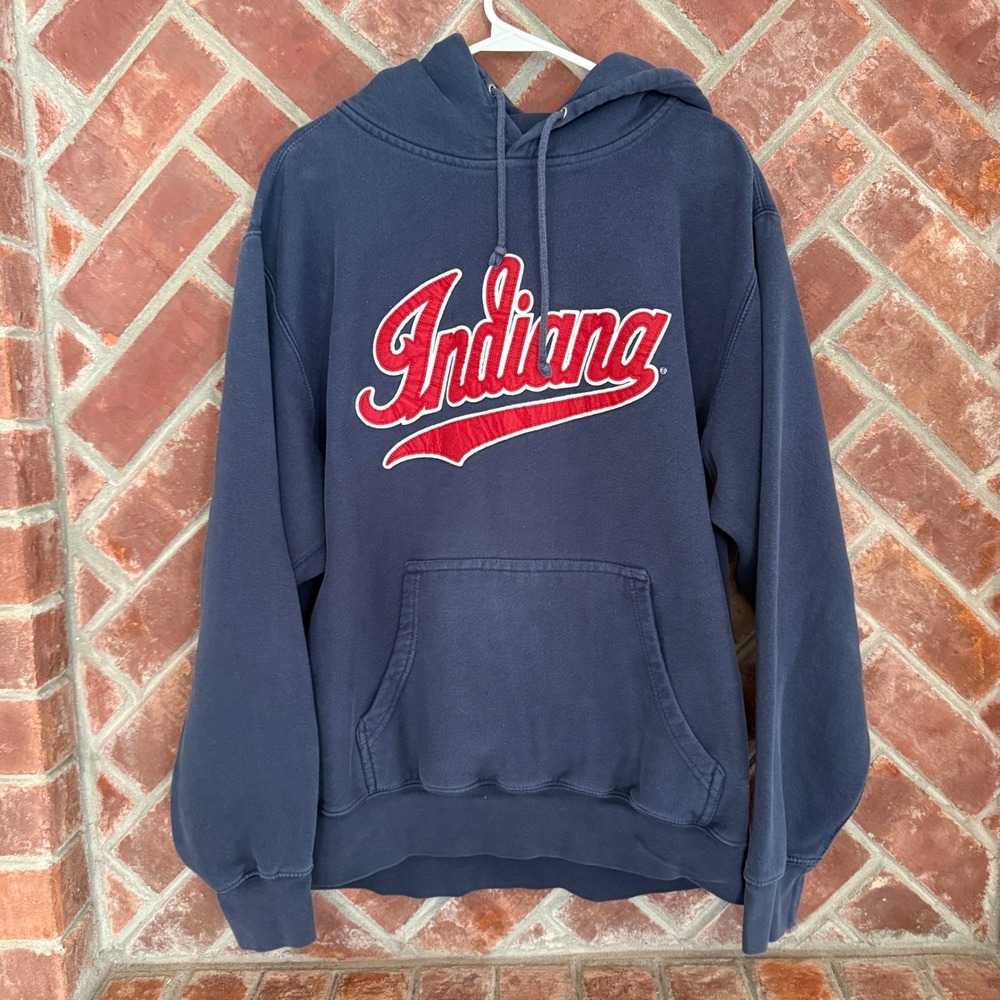 Indiana University MV Sport Hoodie Men's L Blue Pro-Weave Applique Sweatshirt